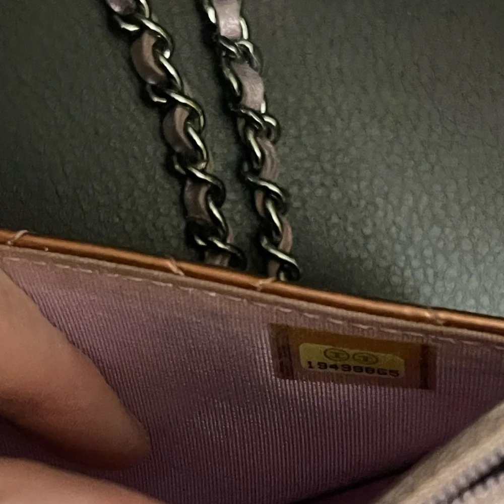 Chanel patent leather pink wallet on chain bag